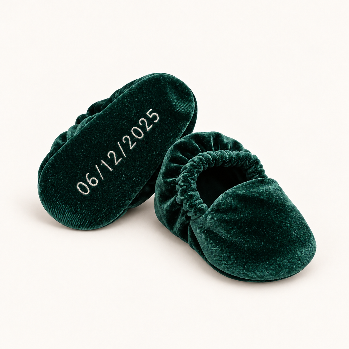 Scarpine in velluto verde bosco con personalizzazione
