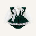 Completo in velluto verde con pizzo