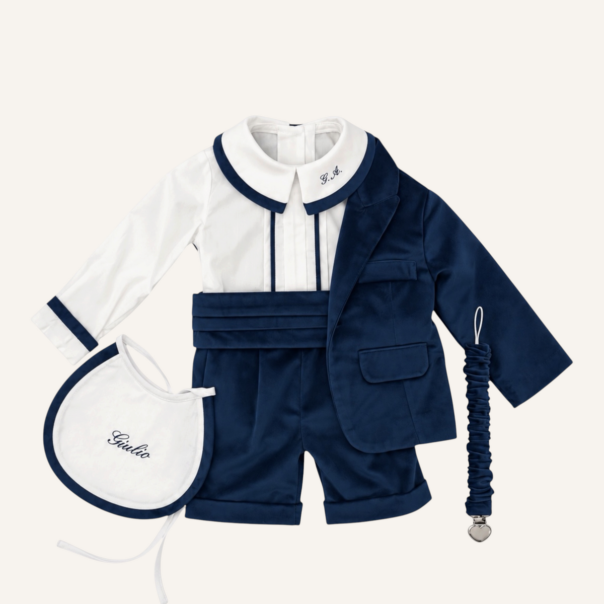 Completo battesimale in velluto blu notte