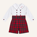Completo in tartan con cintura plisse e camicia in cotone personalizzata