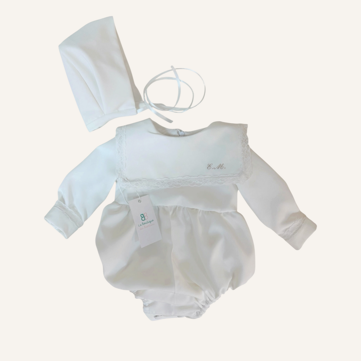 Completo Battesimo Con Cuffietta Per Neonato