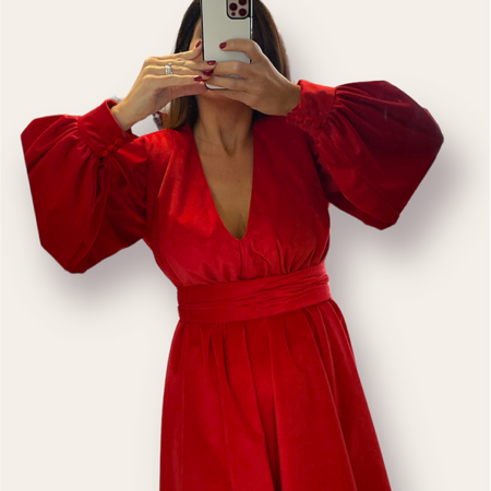 Abito in velvet con cintura plisse