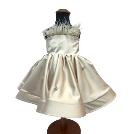 Abito in seta con piume e cristalli