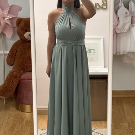 Abito in seta con cintura plisse verde salvia