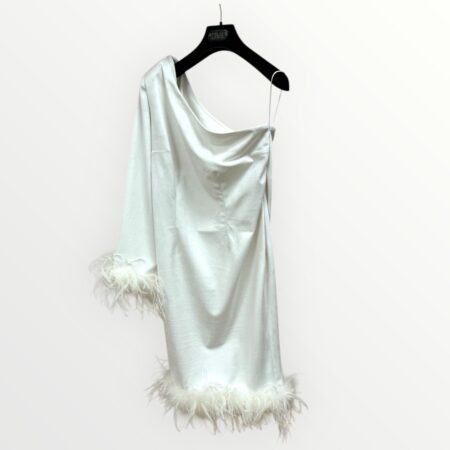 Abito in velluto con piume di struzzo