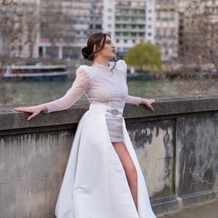 Abito manica lunga di perline con gonna rimovibile