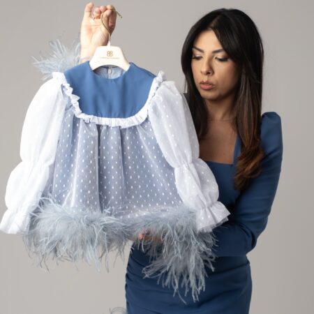 Coordinato cielo in tulle e piume per mamma / figlia