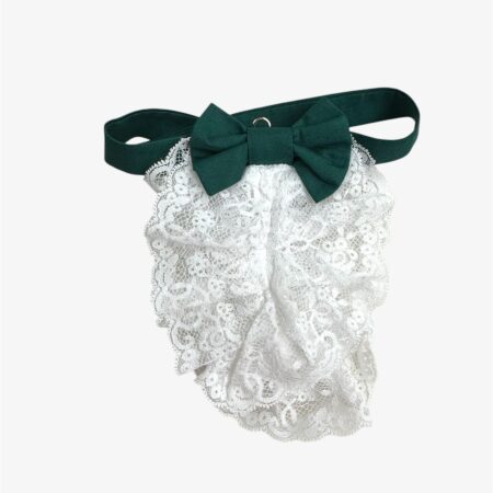 Papillon in cotone verde con rushes in pizzo