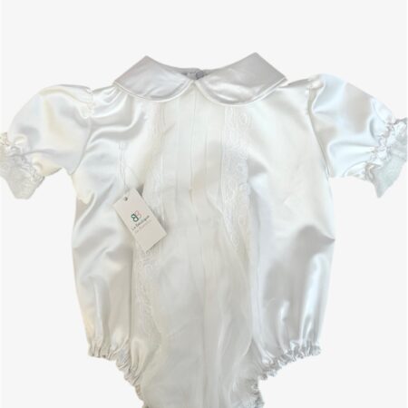 Pagliaccetto in seta con inserti di organza e pizzo