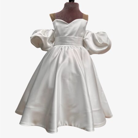Abito da Comunione in Seta con Scollo a Cuore e Manicotti Rimovibili