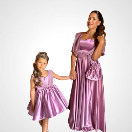 Coordinato mamma figlia in seta glicine con maniche in chiffon