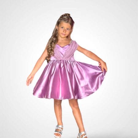 Abito in seta glicine con manica in chiffon