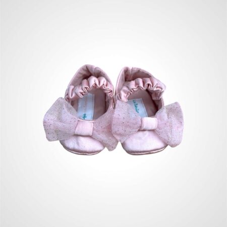 Ballerine in seta con fiocco in tulle glitter