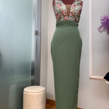 Abito donna cerimoniale con top in pizzo e gonna tubino