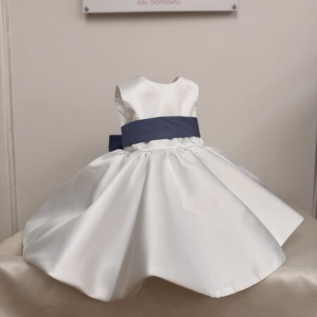 Abito cerimoniale bambina in bianco seta con fiocco polvere personalizzabile