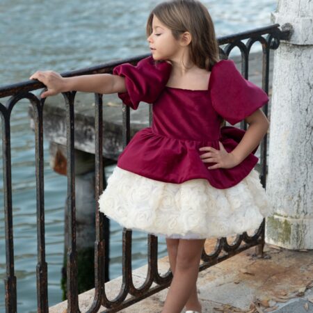 Abito romance in velluto bordeaux