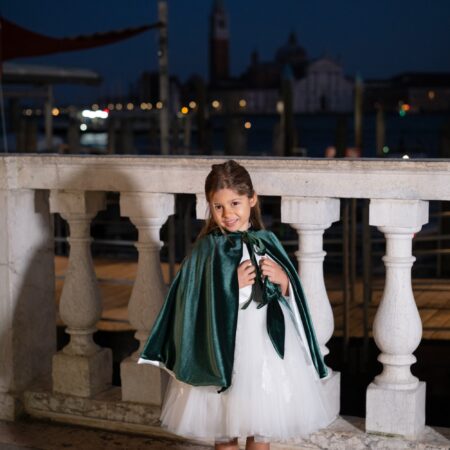 Mantella bimba double face velluto verde e seta