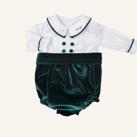 Pagliaccetto bicolor in cotone e in velluto verde bosco