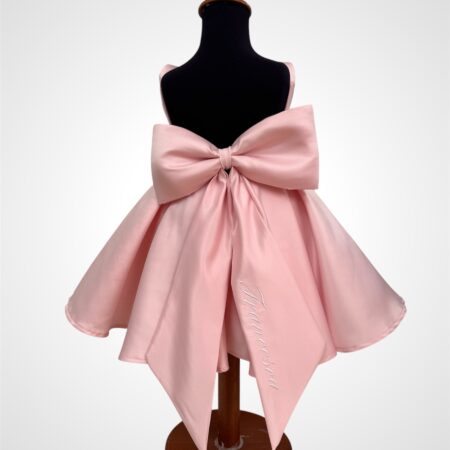 Abito scollo dietro in duchesse con fiocco personalizzabile