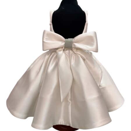 Abito scollo dietro in duchesse con fiocco personalizzabile