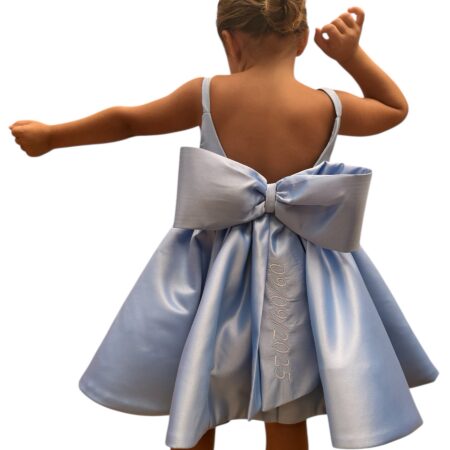 Abito scollo dietro in duchesse con fiocco personalizzabile