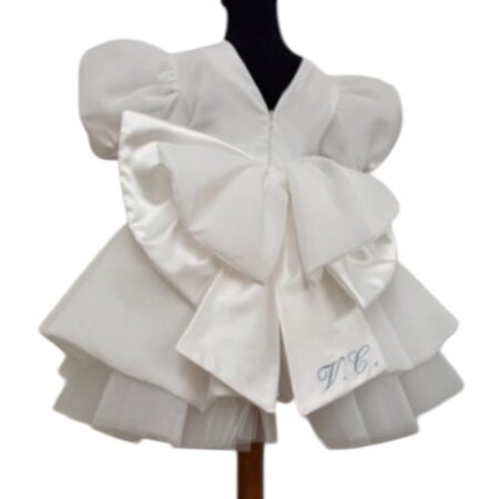 Abito in seta rivestito in chiffon con doppio fiocco